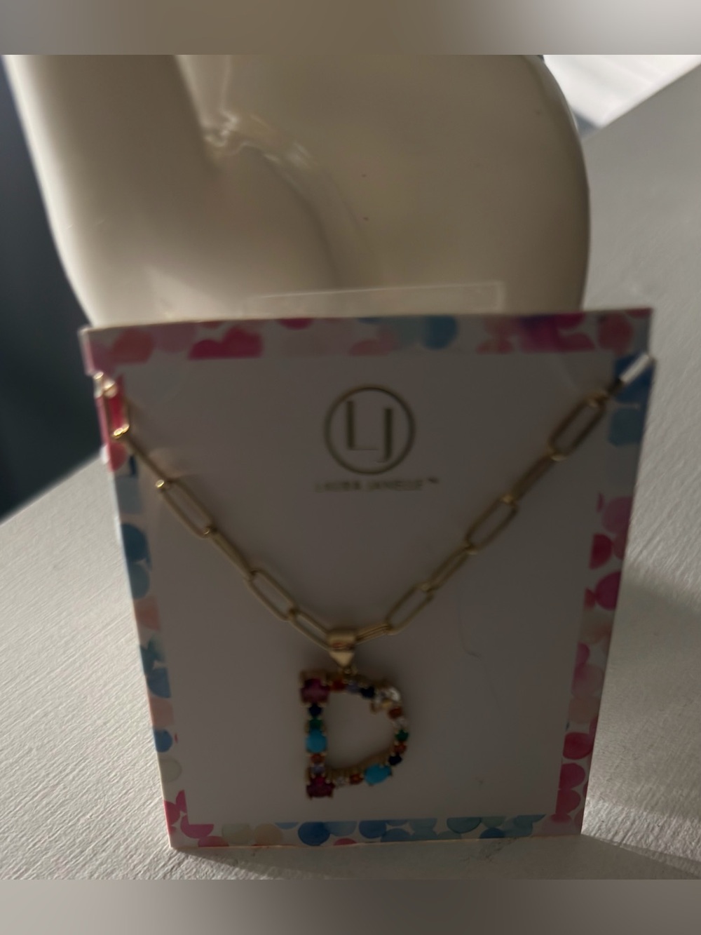Gold-Tone Initial 'D' Pendant Necklace with Multicolor Stones